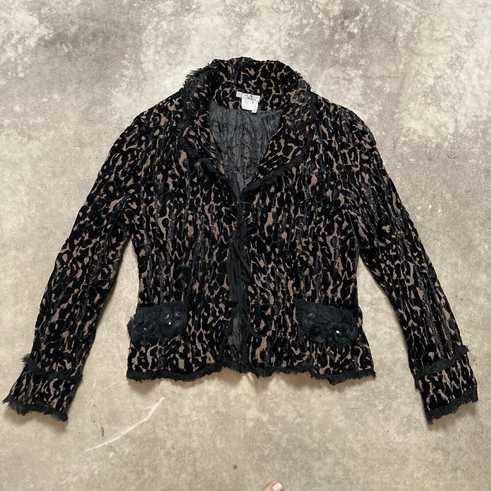 Alberto Makali Blazer Jacket Womens 12 Black Lace Tie Front Studded Evening